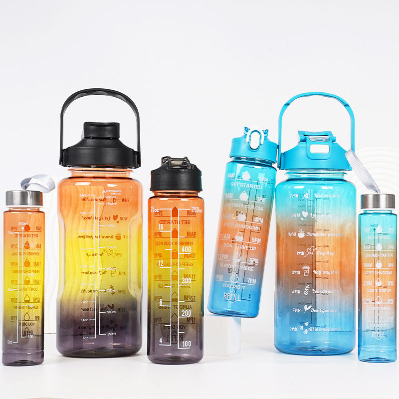 3-in-1 Plastic Straw Double Drink Translucent Outdoor Sports Bottle
