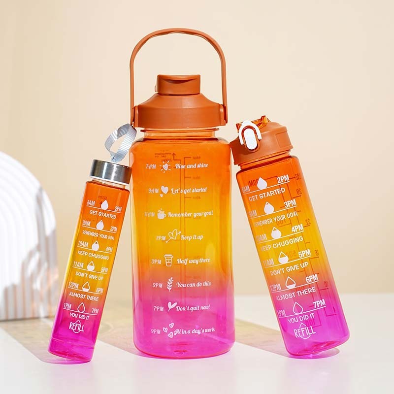 3-in-1 Plastic Straw Double Drink Translucent Outdoor Sports Bottle