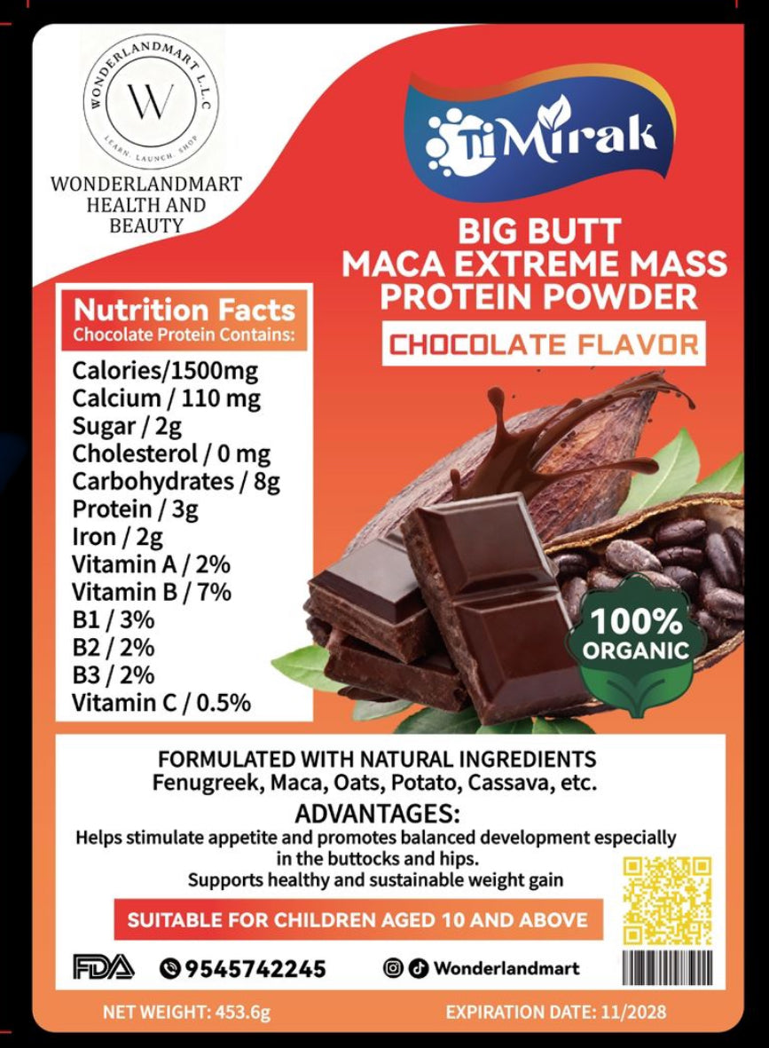 MACA WEIGHT GAIN EXTREME MASS PROTEIN POWDER BIG BUTT/ CHOCOLATE FLAVOR