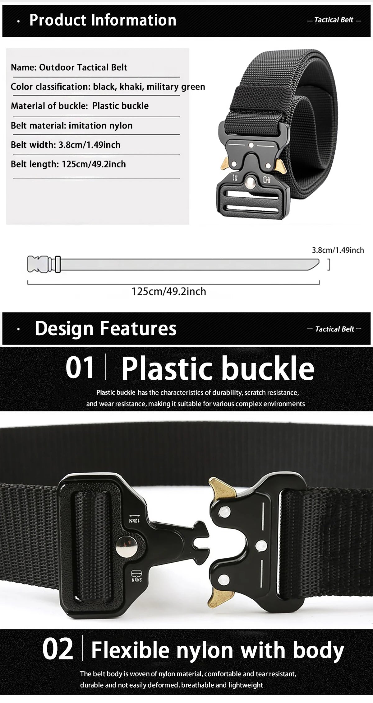 1pc Men's Belt Outdoor Hunting Tactical Mens Belt Multifunctional Combat Survival High Quality Canvas Nylon Mens Belt Sport Belt