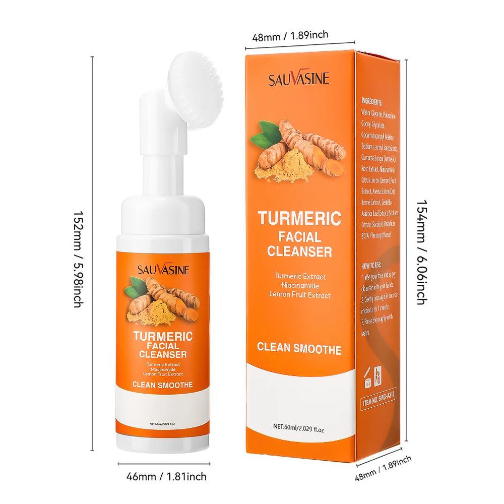60ML Turmeric Cleanser Deeply Cleansing Kojic Acid Blackhead Remover Skin Cleansing Oil Control Fade Acne Marks Brighten Foam