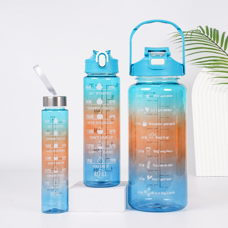 3-in-1 Plastic Straw Double Drink Translucent Outdoor Sports Bottle
