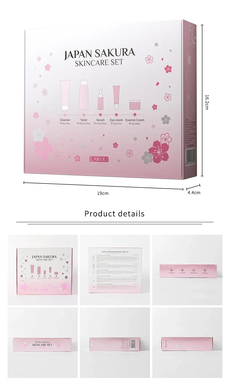 LAIKOU Sakura Kit Skin Care Sets Moisturizing and Reducing Fine Lines Cleansing Pore Product 5-Piece Korean Skincare Set