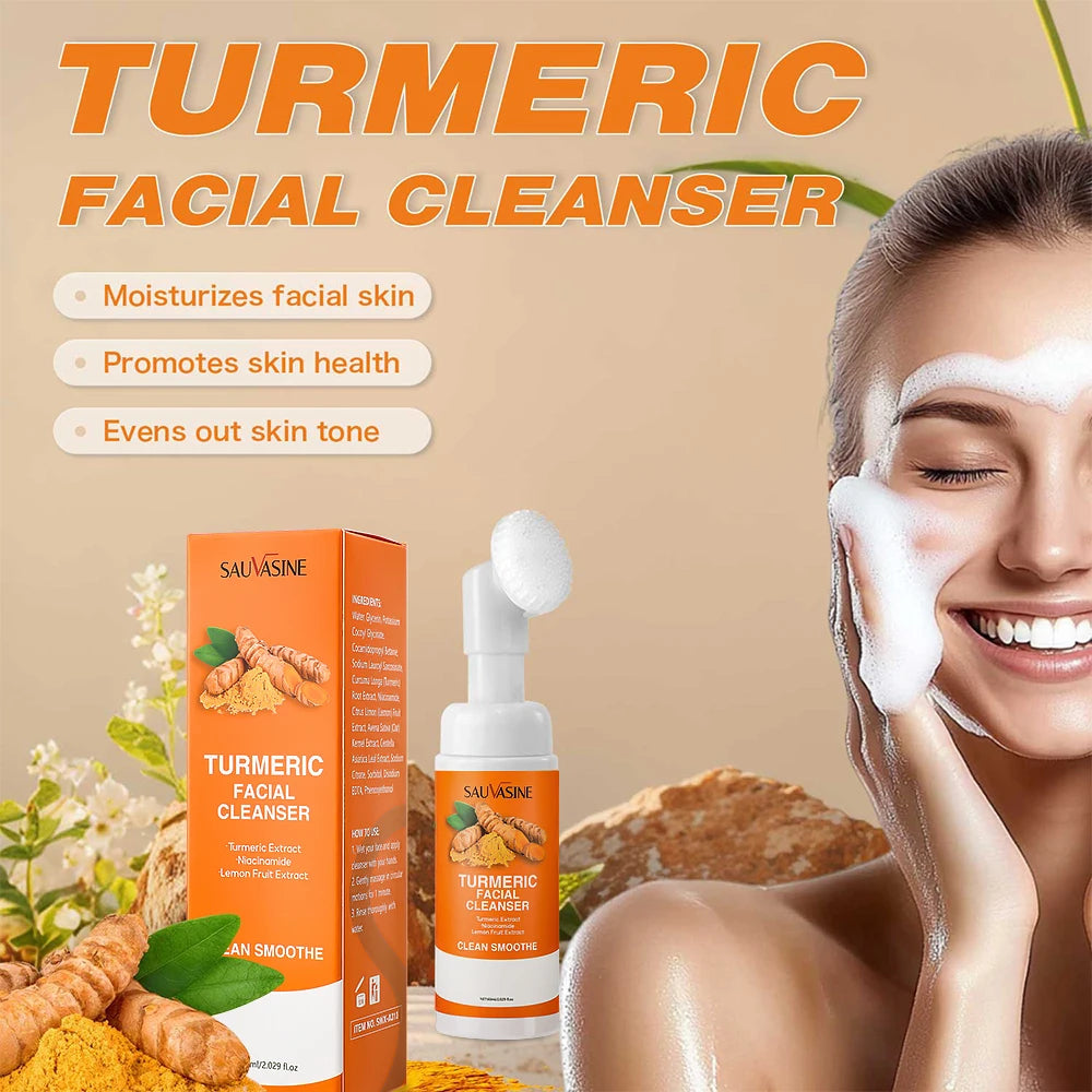 60ML Turmeric Cleanser Deeply Cleansing Kojic Acid Blackhead Remover Skin Cleansing Oil Control Fade Acne Marks Brighten Foam