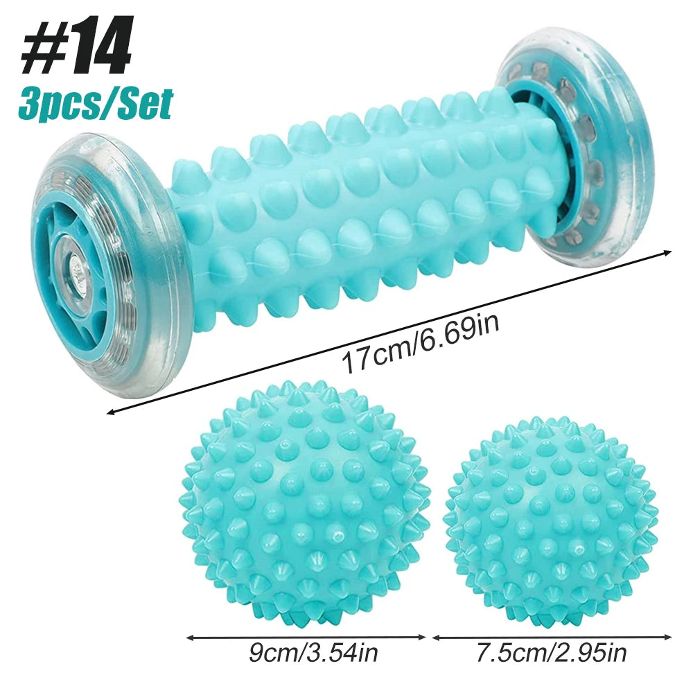 Manual Massage Roller and Spiky Ball Therapy Set for Foot arch Pain Massager, Plantar Fasciitis to Trigger Point Therapy