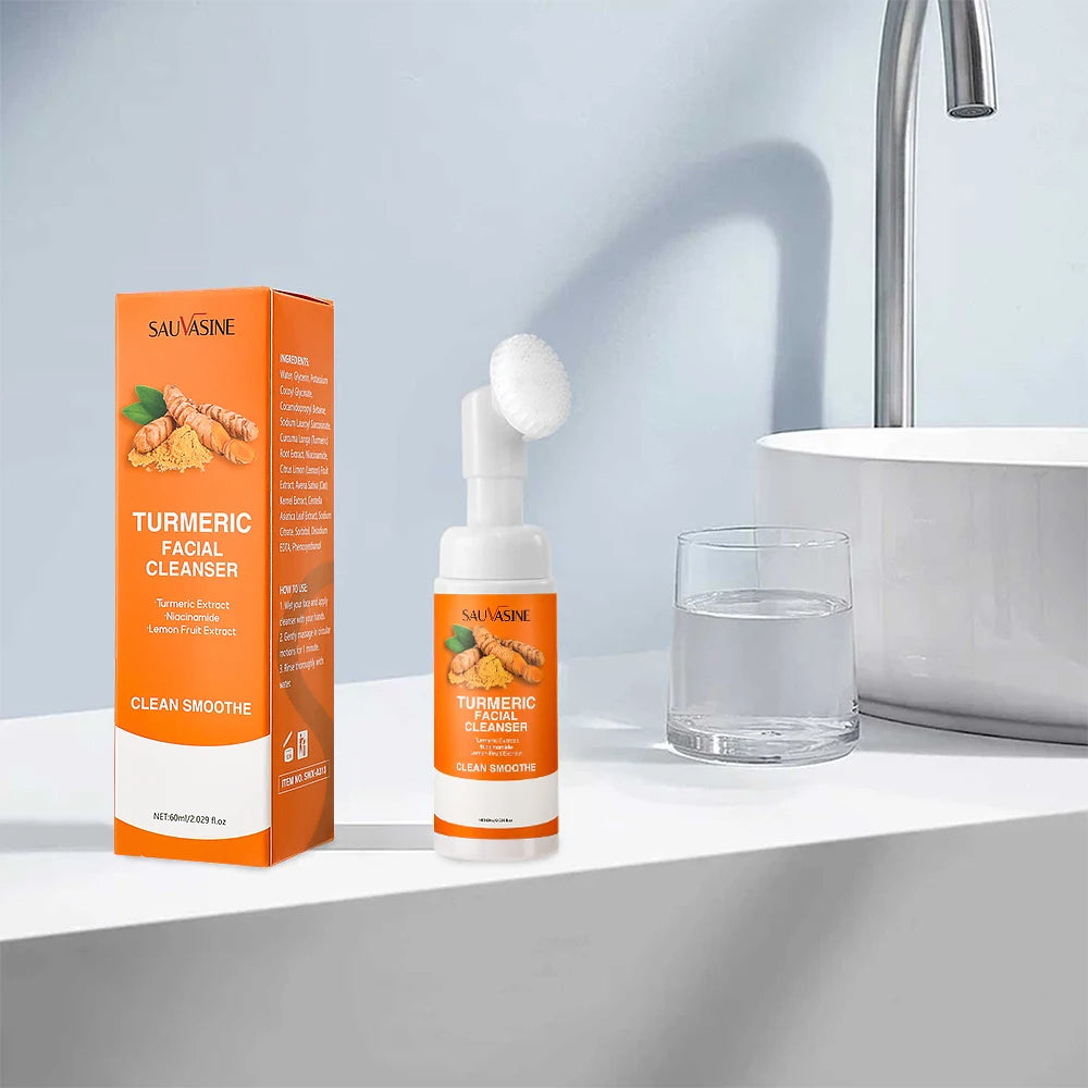 60ML Turmeric Cleanser Deeply Cleansing Kojic Acid Blackhead Remover Skin Cleansing Oil Control Fade Acne Marks Brighten Foam