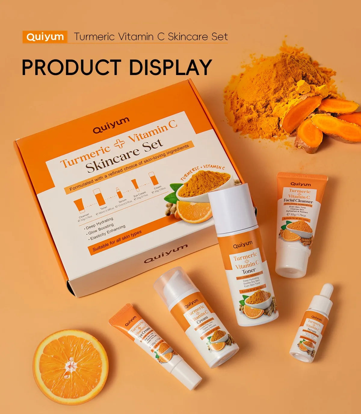 Turmeric Vitamin C Skincare Set Turmeric Facial Acne Cleansing Cream Fade Dark Spots Turmeric Serum Anti-Aging Skin Moisturizing