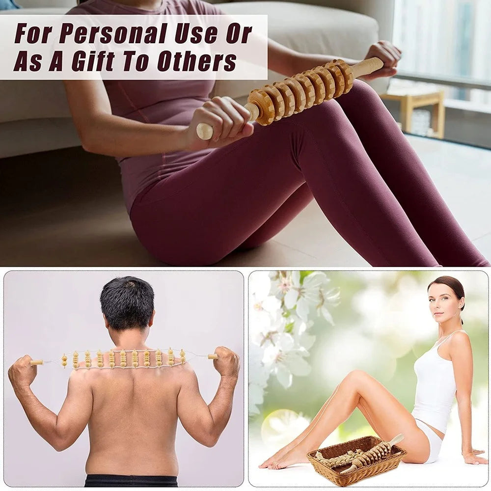 Wooden Back Massage Roller Rope Wood Therapy Massage Tools ,Wooden 9-wheel Massager,Lymphatic Drainage for Leg Back Pain Relief