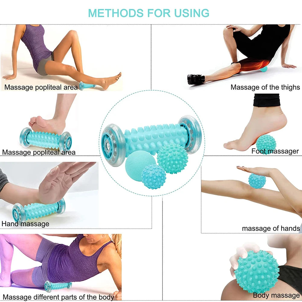 Manual Massage Roller and Spiky Ball Therapy Set for Foot arch Pain Massager, Plantar Fasciitis to Trigger Point Therapy
