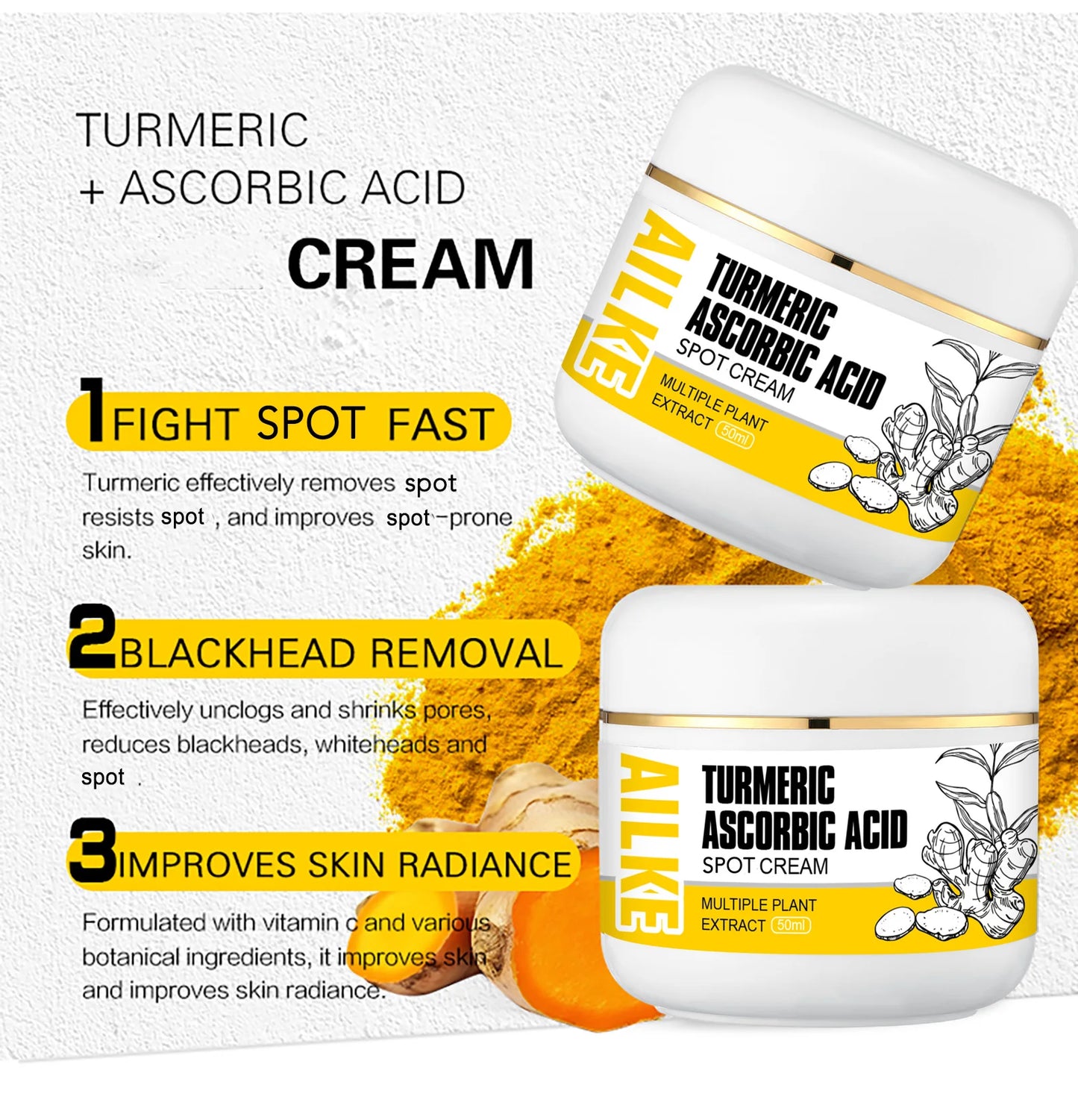 AILKE Organic Turmeric Skin Care Set, Brighten, Cleaning Skin, Reduce Acne, Whiten, Even Skin Tone, Improve Dry Skin