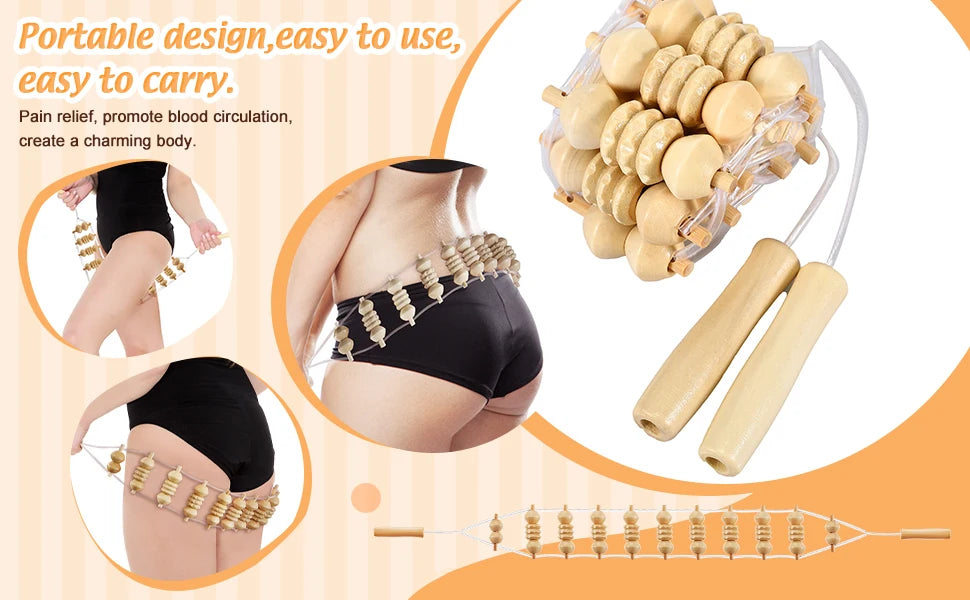 Wooden Back Massage Roller Rope Wood Therapy Massage Tools ,Wooden 9-wheel Massager,Lymphatic Drainage for Leg Back Pain Relief
