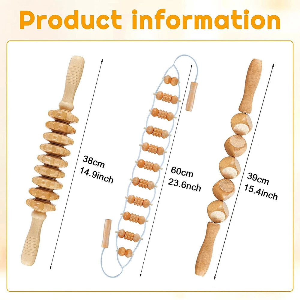 Wooden Back Massage Roller Rope Wood Therapy Massage Tools ,Wooden 9-wheel Massager,Lymphatic Drainage for Leg Back Pain Relief