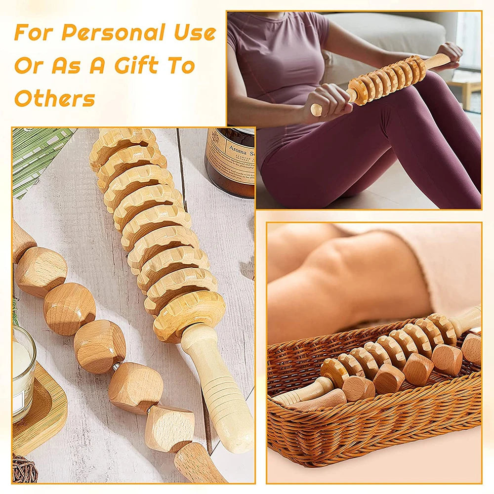 Wooden Back Massage Roller Rope Wood Therapy Massage Tools ,Wooden 9-wheel Massager,Lymphatic Drainage for Leg Back Pain Relief