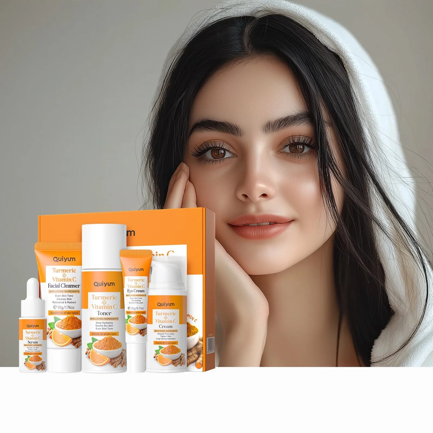 Turmeric Vitamin C Skincare Set Turmeric Facial Acne Cleansing Cream Fade Dark Spots Turmeric Serum Anti-Aging Skin Moisturizing
