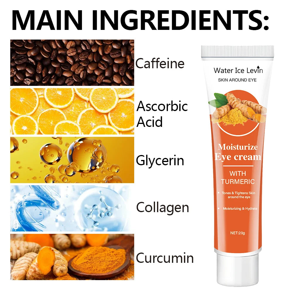Turmeric Eye Cream - Contains Caffeine and Glycerin, Moisturizes and Tightens Skin, Hypoallergenic, Suitable for All Skin Types |   Vibrant Skin Tone |   Moisturizing Formula