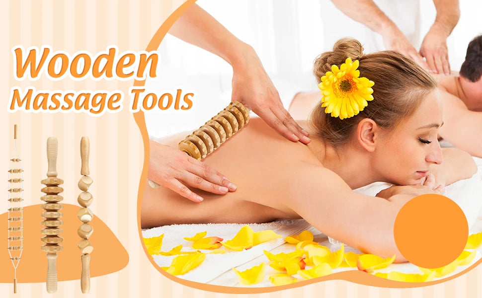 Wooden Back Massage Roller Rope Wood Therapy Massage Tools ,Wooden 9-wheel Massager,Lymphatic Drainage for Leg Back Pain Relief