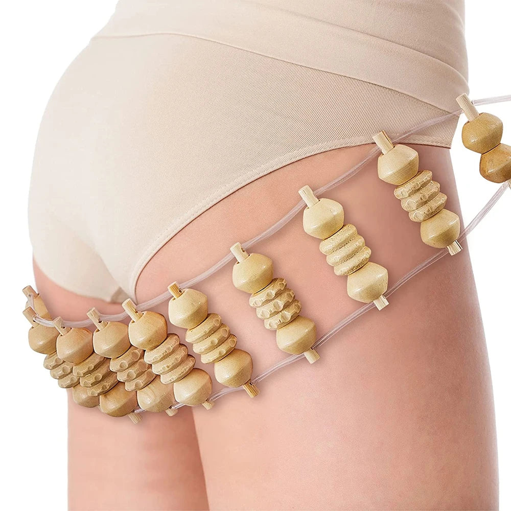 Wooden Back Massage Roller Rope Wood Therapy Massage Tools ,Wooden 9-wheel Massager,Lymphatic Drainage for Leg Back Pain Relief