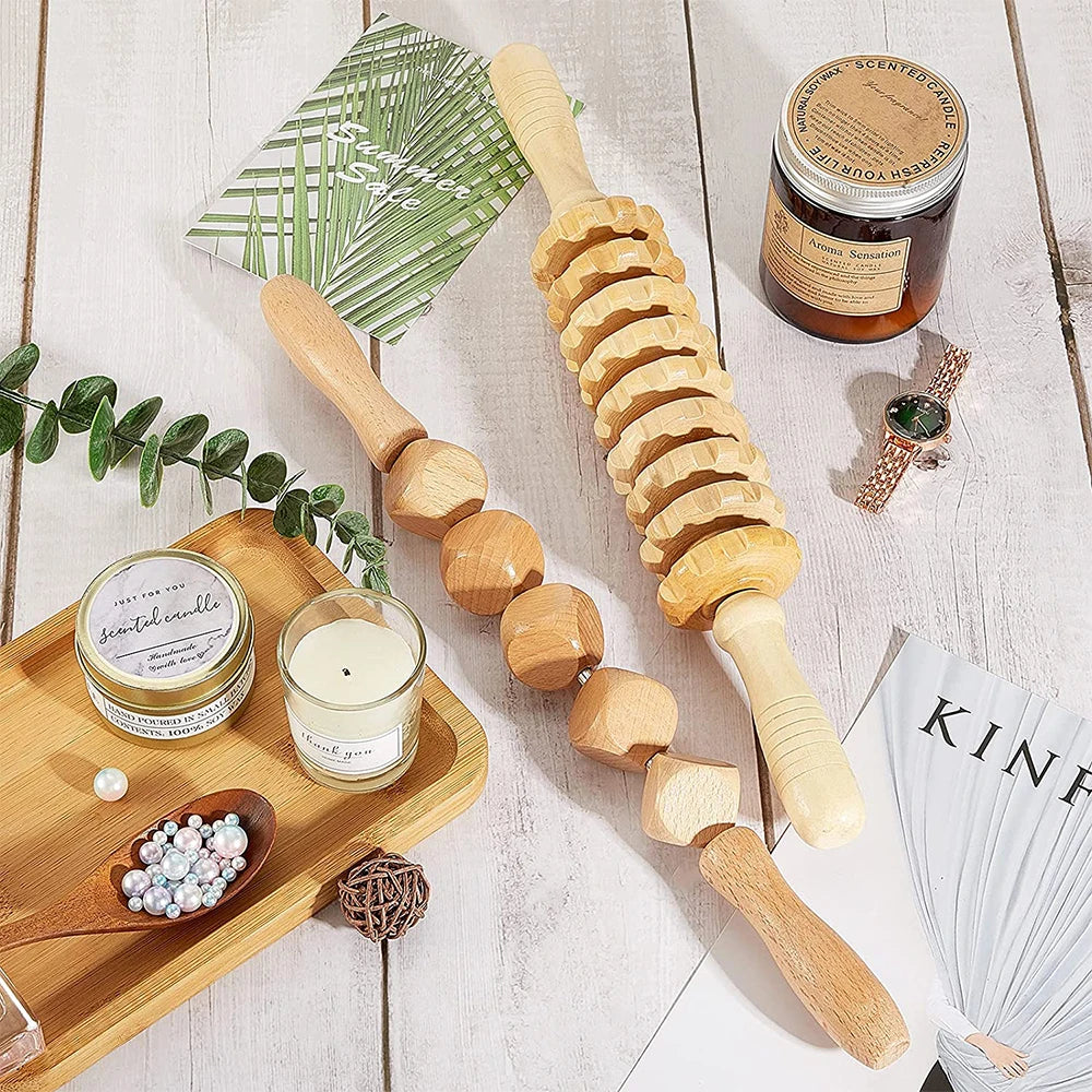 Wooden Back Massage Roller Rope Wood Therapy Massage Tools ,Wooden 9-wheel Massager,Lymphatic Drainage for Leg Back Pain Relief