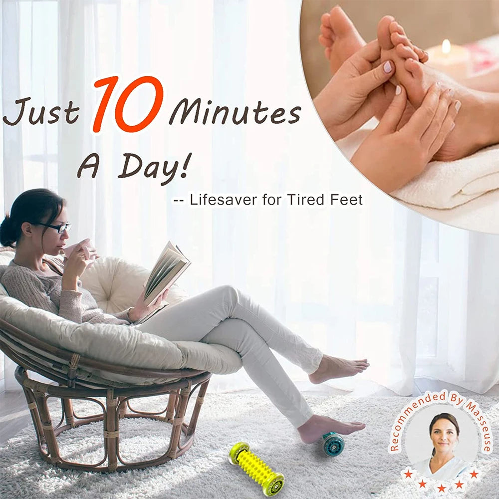 Manual Massage Roller and Spiky Ball Therapy Set for Foot arch Pain Massager, Plantar Fasciitis to Trigger Point Therapy