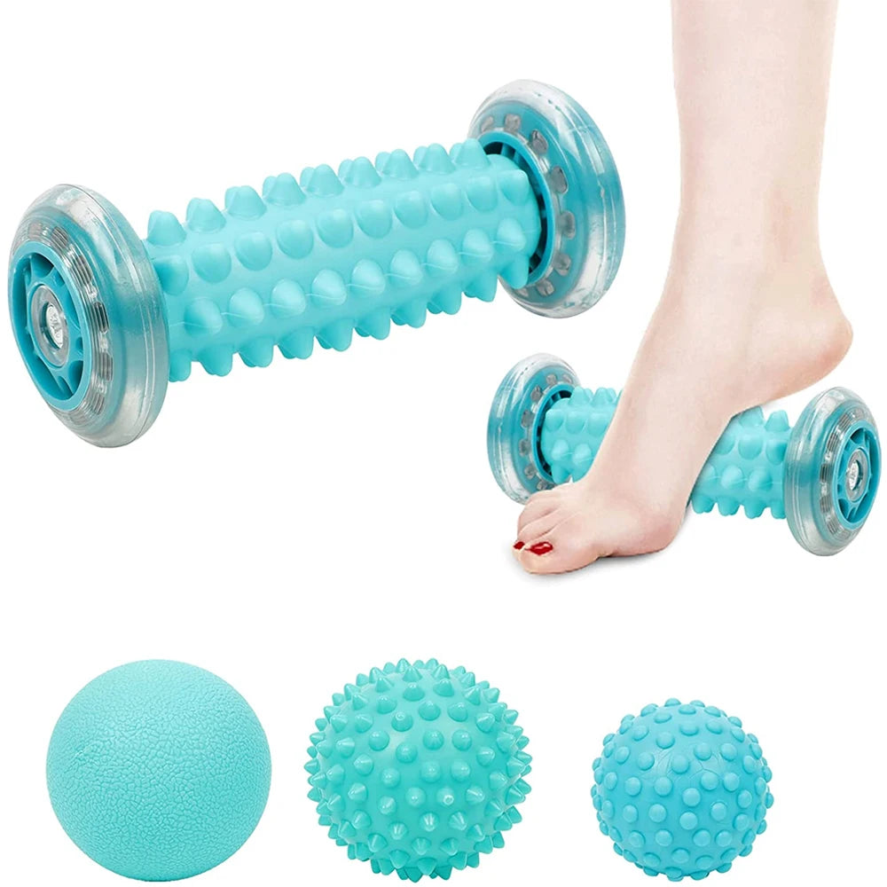 Manual Massage Roller and Spiky Ball Therapy Set for Foot arch Pain Massager, Plantar Fasciitis to Trigger Point Therapy