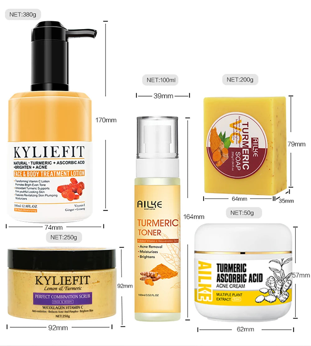 AILKE Organic Turmeric Skin Care Set, Brighten, Cleaning Skin, Reduce Acne, Whiten, Even Skin Tone, Improve Dry Skin