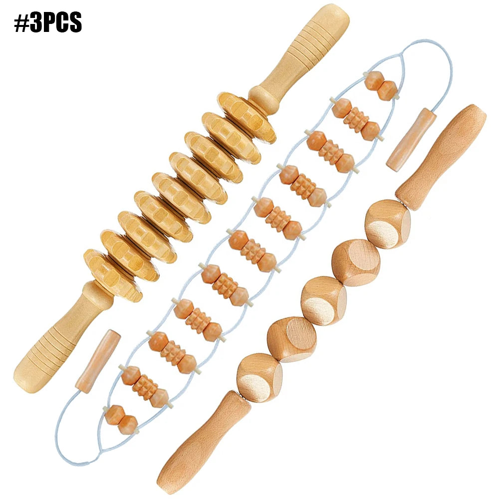 Wooden Back Massage Roller Rope Wood Therapy Massage Tools ,Wooden 9-wheel Massager,Lymphatic Drainage for Leg Back Pain Relief