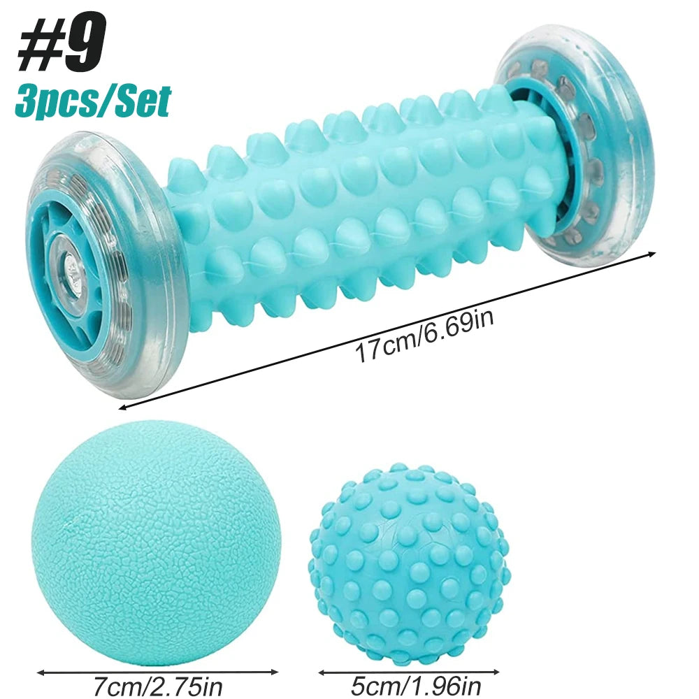 Manual Massage Roller and Spiky Ball Therapy Set for Foot arch Pain Massager, Plantar Fasciitis to Trigger Point Therapy