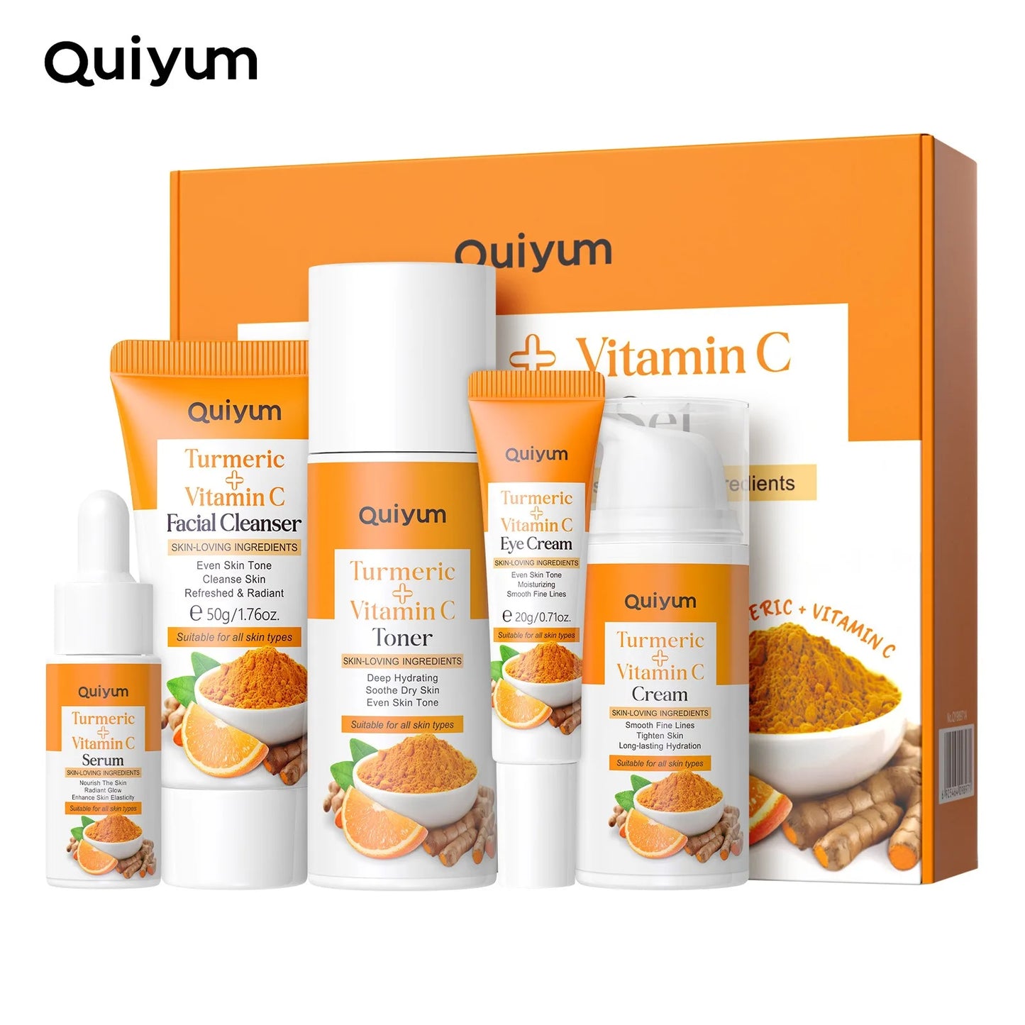 Turmeric Vitamin C Skincare Set Turmeric Facial Acne Cleansing Cream Fade Dark Spots Turmeric Serum Anti-Aging Skin Moisturizing