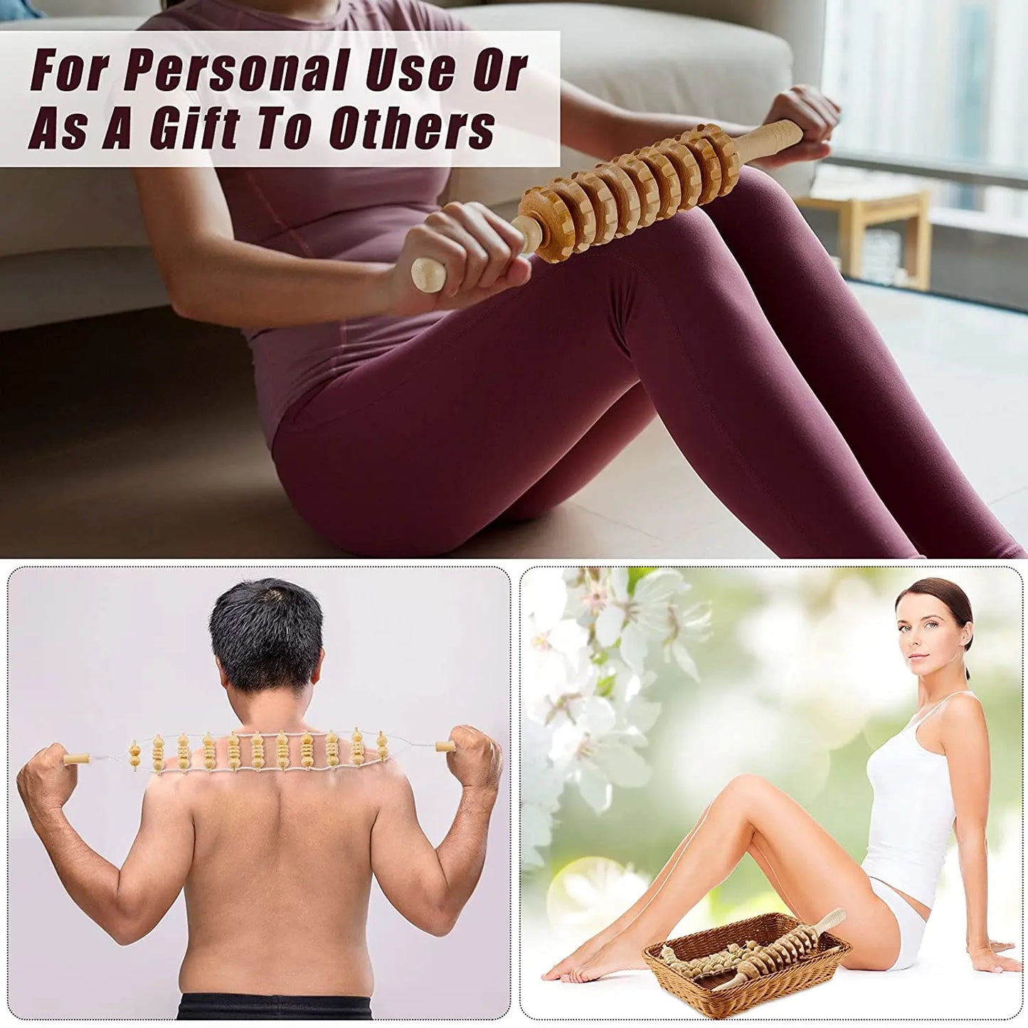 Wooden Back Massage Roller Rope Wood Therapy Massage Tools ,Wooden 9-wheel Massager,Lymphatic Drainage for Leg Back Pain Relief