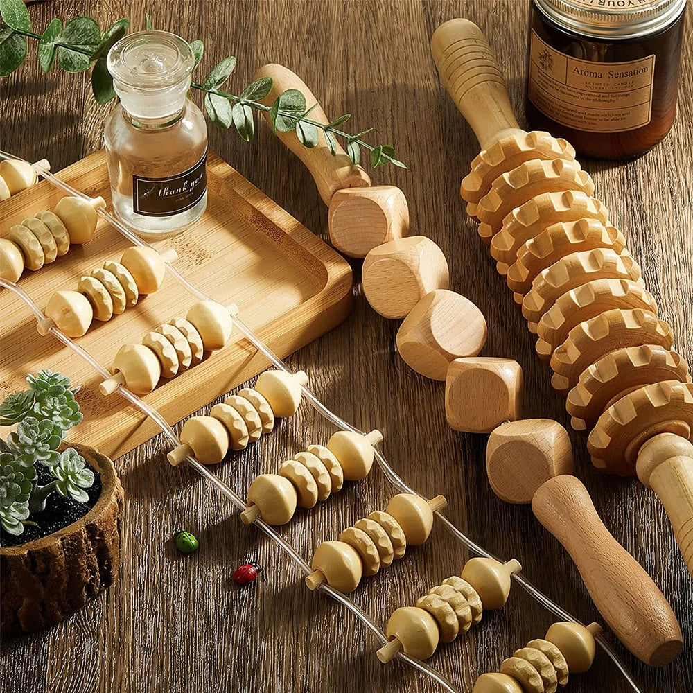 Wooden Back Massage Roller Rope Wood Therapy Massage Tools ,Wooden 9-wheel Massager,Lymphatic Drainage for Leg Back Pain Relief