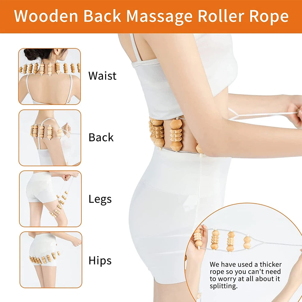 Wooden Back Massage Roller Rope Wood Therapy Massage Tools ,Wooden 9-wheel Massager,Lymphatic Drainage for Leg Back Pain Relief