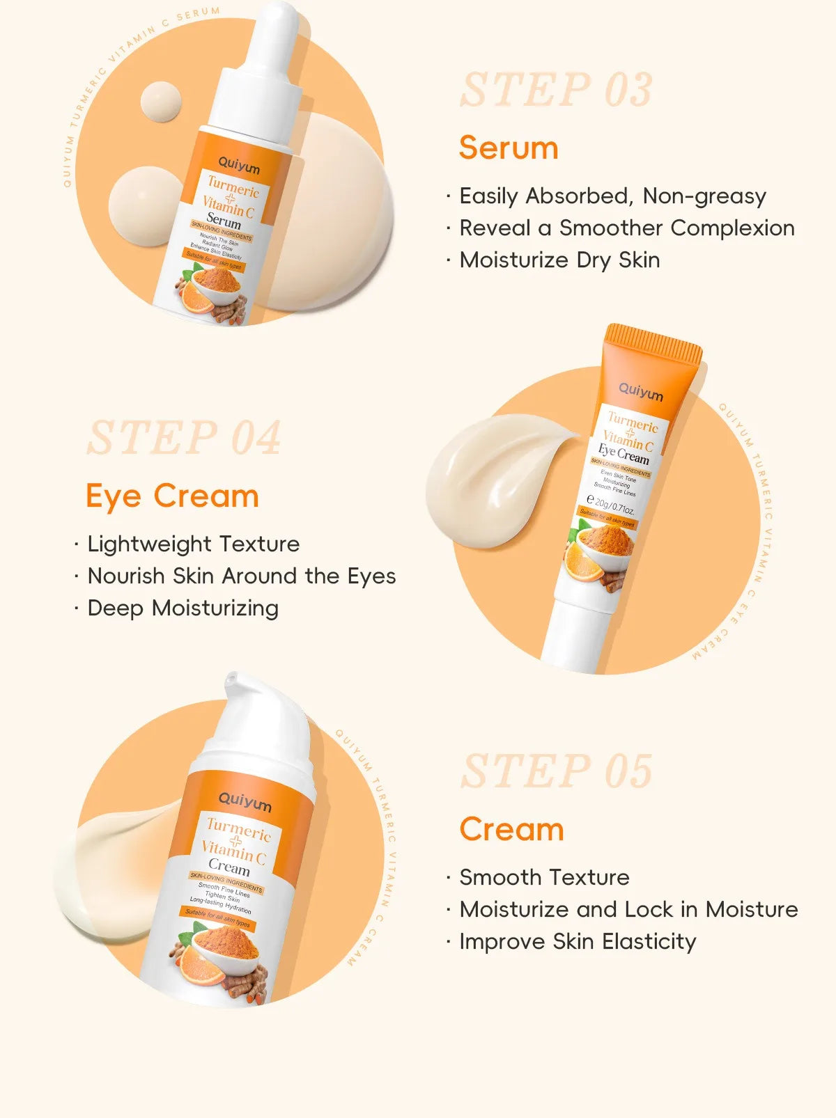 Turmeric Vitamin C Skincare Set Turmeric Facial Acne Cleansing Cream Fade Dark Spots Turmeric Serum Anti-Aging Skin Moisturizing