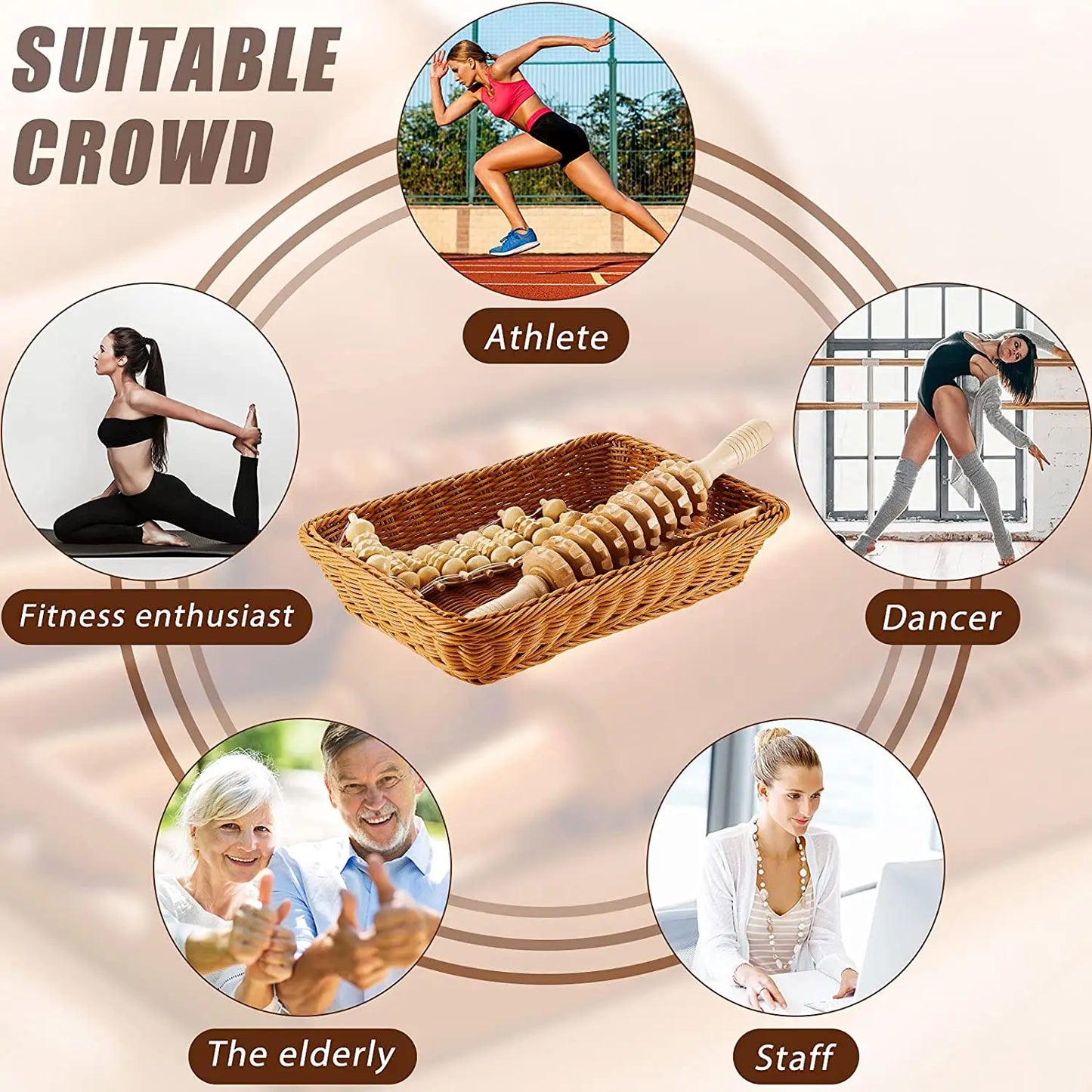 Wooden Back Massage Roller Rope Wood Therapy Massage Tools ,Wooden 9-wheel Massager,Lymphatic Drainage for Leg Back Pain Relief