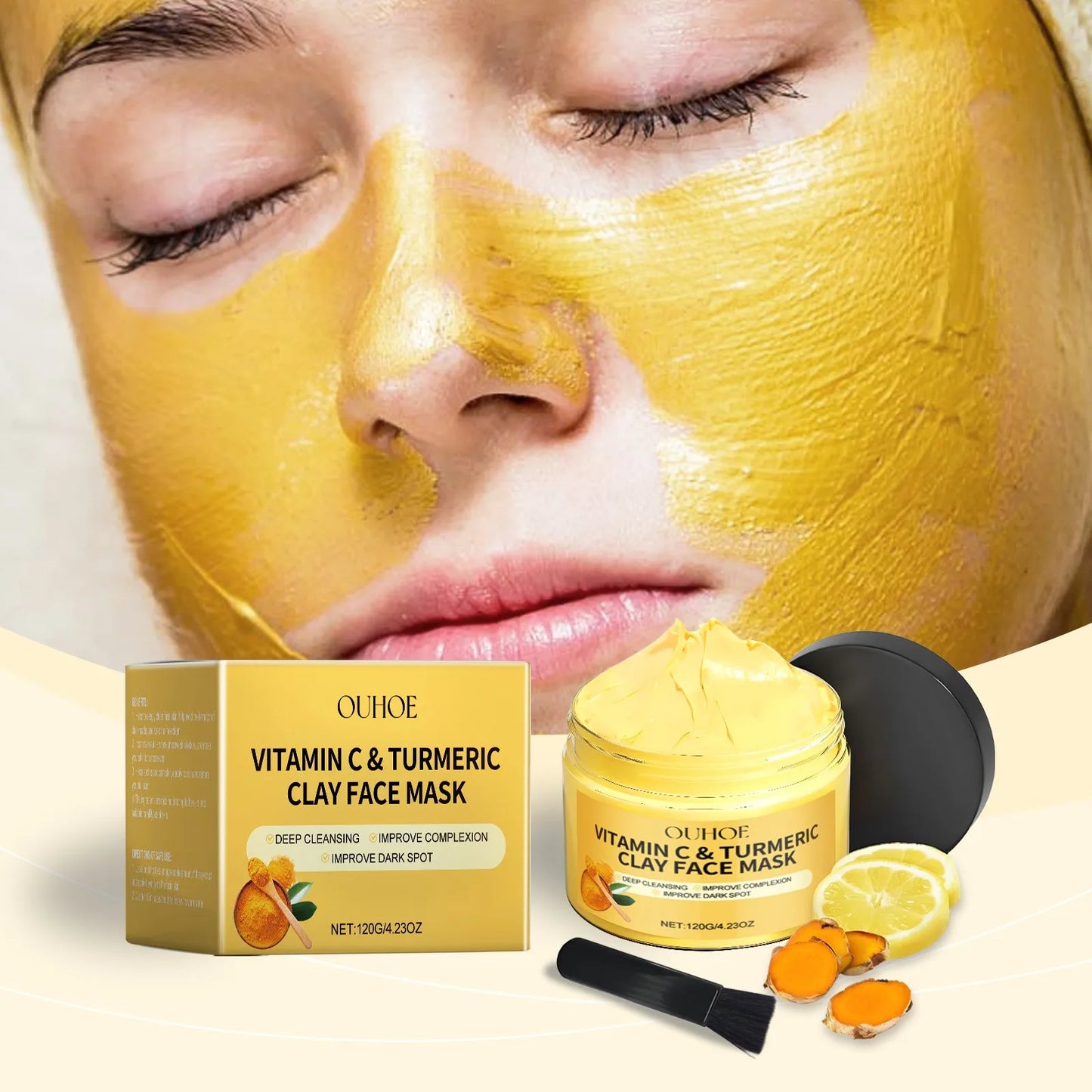 Vitamin C Exfoliating facial mask Turmeric Exfoliating facial mask Improve Pore Deep Cleaning facial mask   Apply facial mask