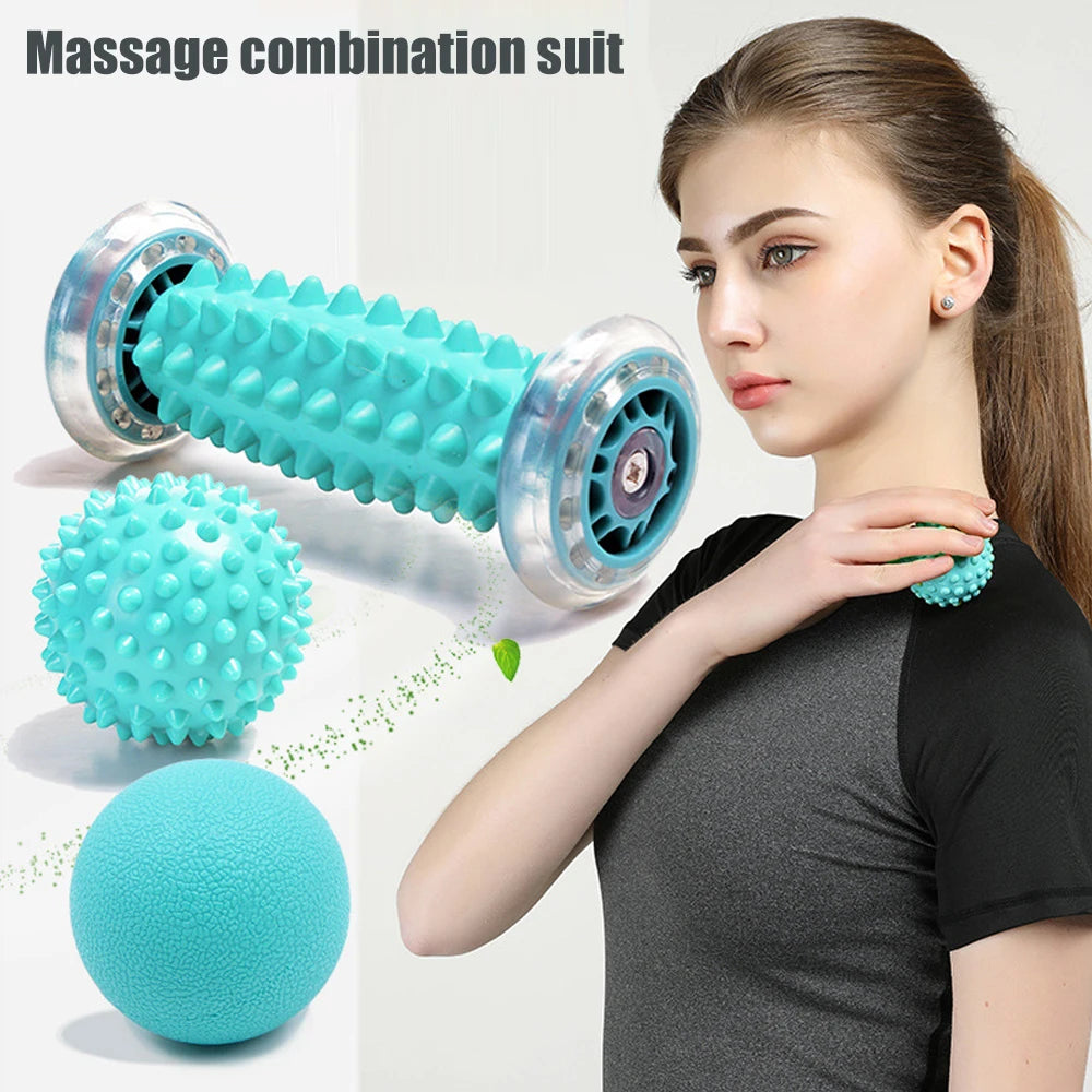 Manual Massage Roller and Spiky Ball Therapy Set for Foot arch Pain Massager, Plantar Fasciitis to Trigger Point Therapy
