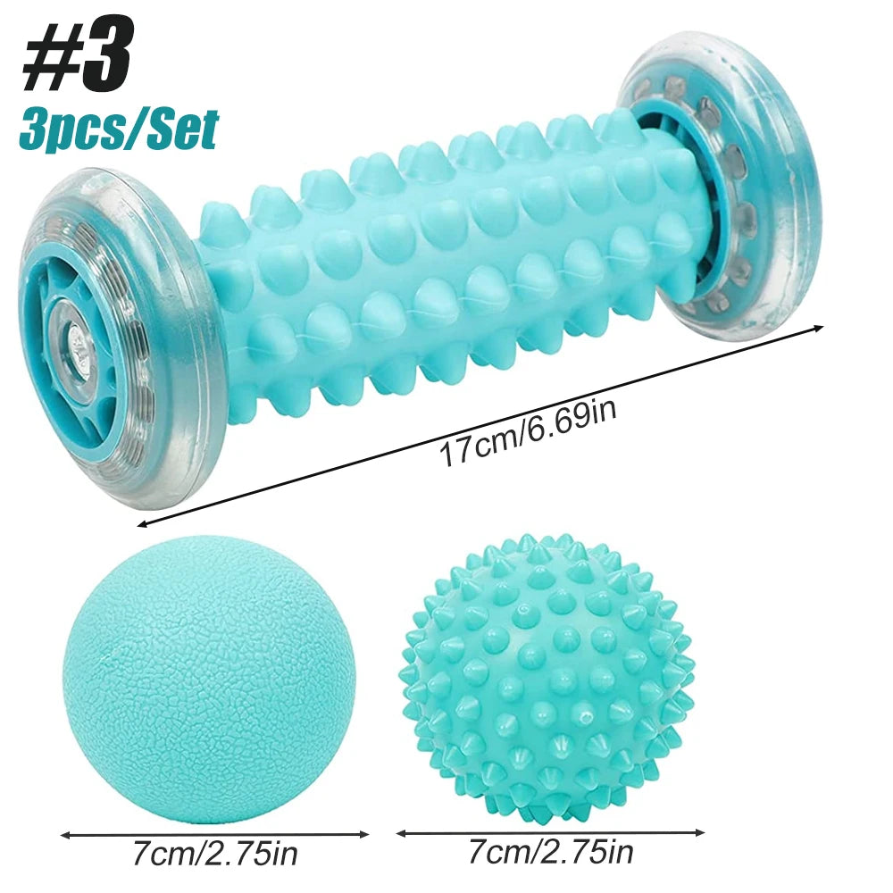 Manual Massage Roller and Spiky Ball Therapy Set for Foot arch Pain Massager, Plantar Fasciitis to Trigger Point Therapy