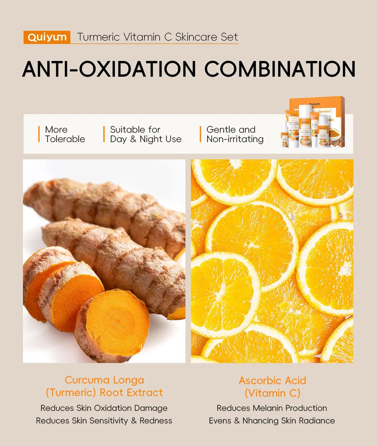 Turmeric Vitamin C Skincare Set Turmeric Facial Acne Cleansing Cream Fade Dark Spots Turmeric Serum Anti-Aging Skin Moisturizing