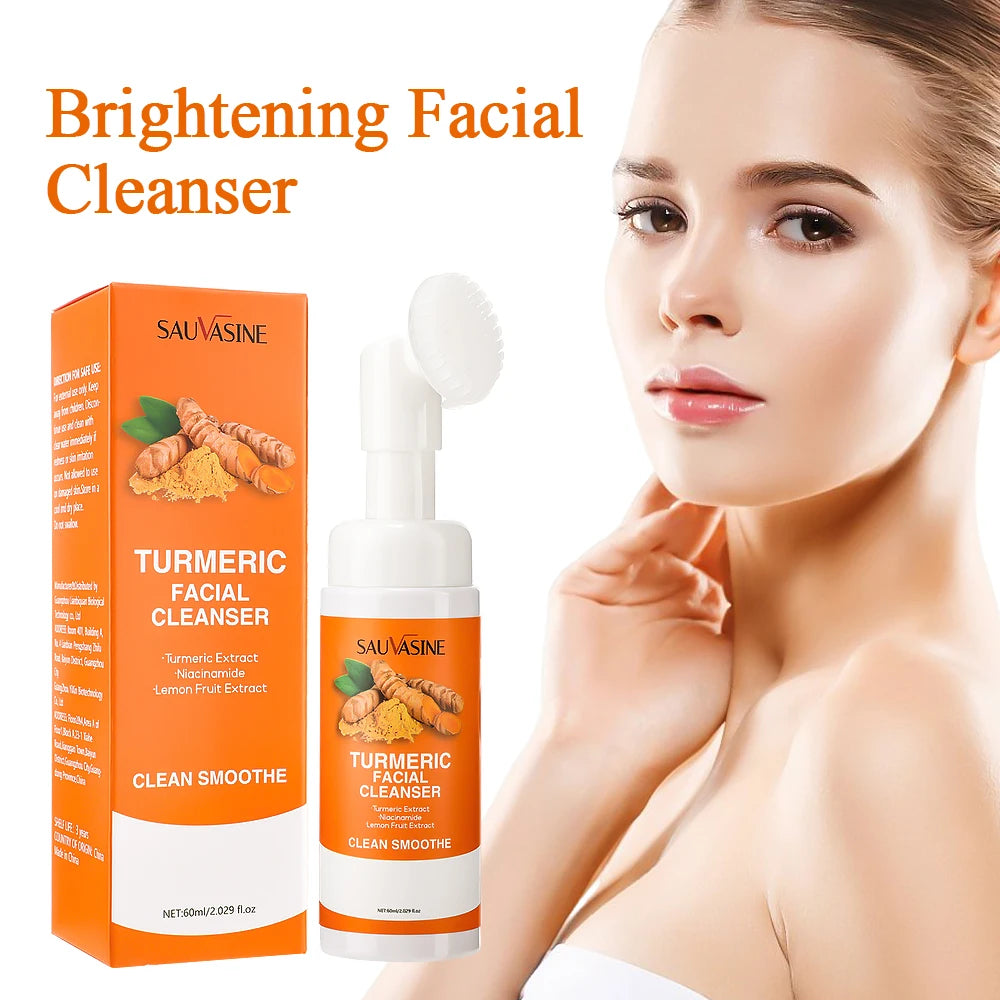 60ML Turmeric Cleanser Deeply Cleansing Kojic Acid Blackhead Remover Skin Cleansing Oil Control Fade Acne Marks Brighten Foam