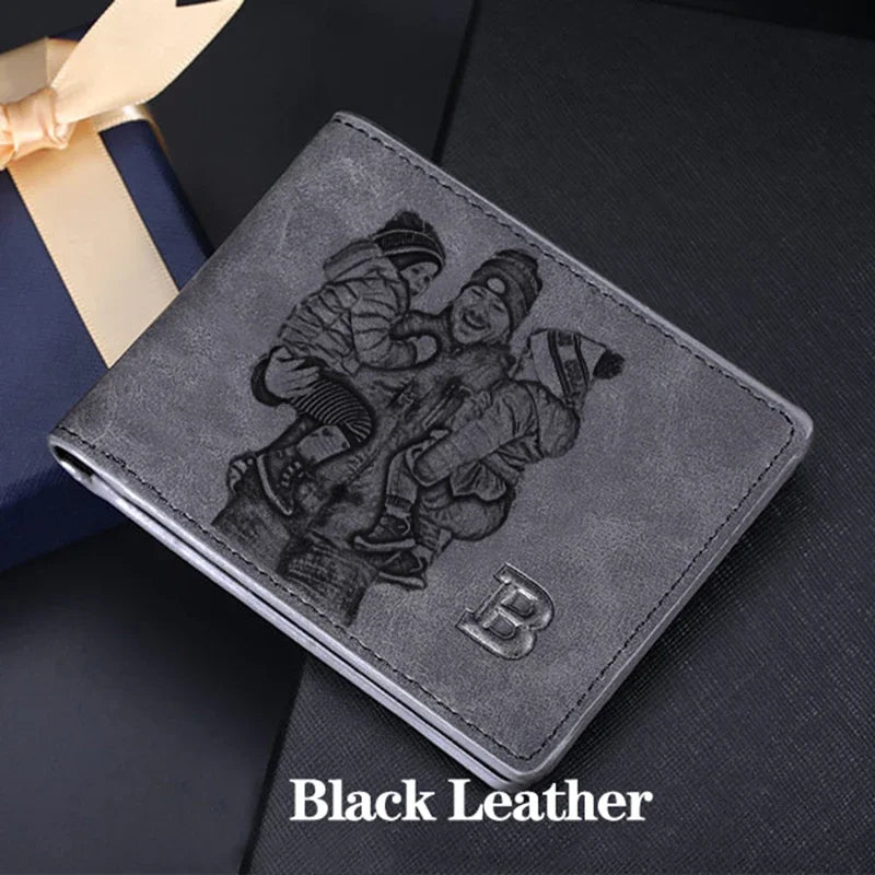 CEXIKA Personalized Photo Wallet Men Custom Engraving Picture & Text Short Wallets Husband Father's Day Gift Anniversary for Him