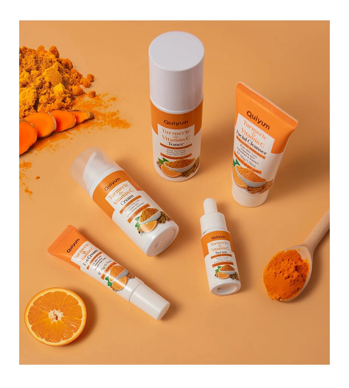 Turmeric Vitamin C Skincare Set Turmeric Facial Acne Cleansing Cream Fade Dark Spots Turmeric Serum Anti-Aging Skin Moisturizing