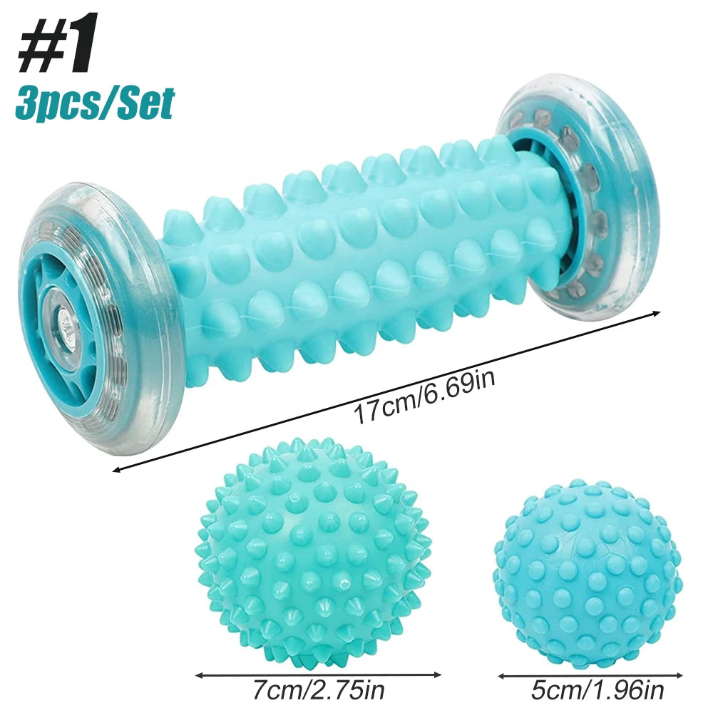 Manual Massage Roller and Spiky Ball Therapy Set for Foot arch Pain Massager, Plantar Fasciitis to Trigger Point Therapy