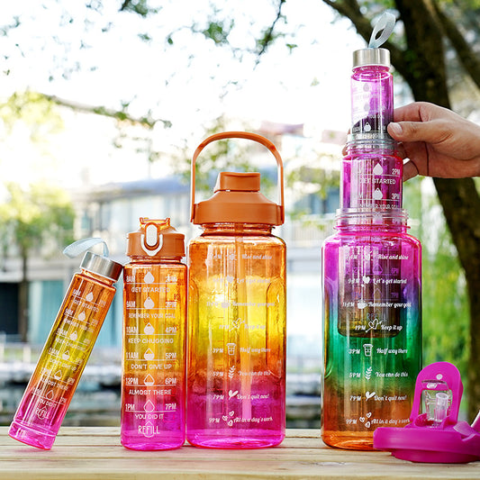 3-in-1 Plastic Straw Double Drink Translucent Outdoor Sports Bottle